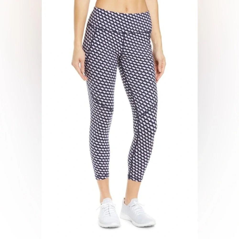 Sweaty Betty Power 7/8 Workout Leggings Navy Geometric Print Pockets Size S